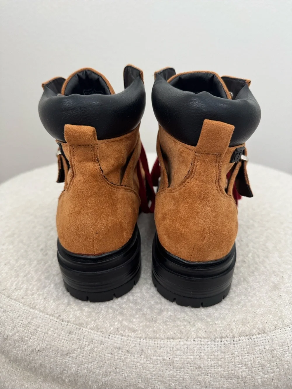 Women’s  Suede Tan Hiking/outdoor Boots with Red Laces-Like new condition